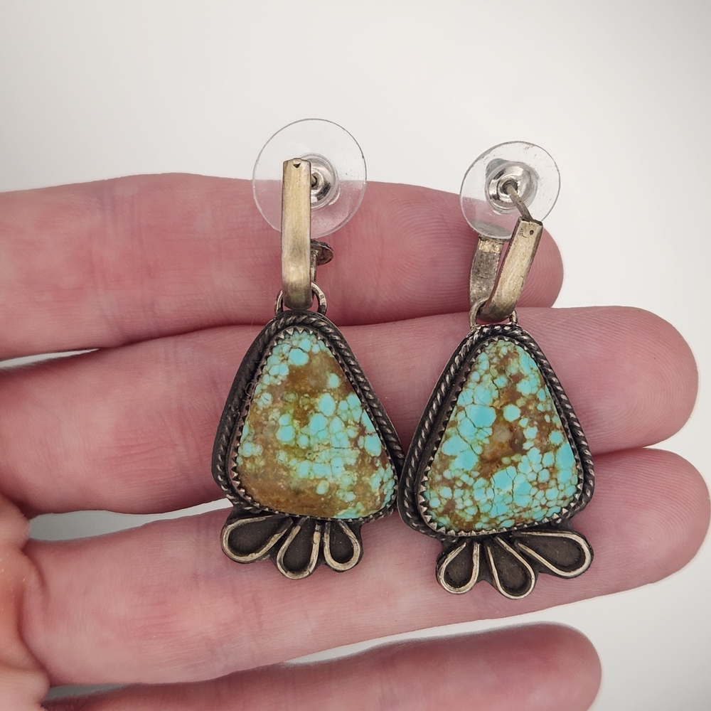 Number #8 Turquoise Sterling Silver earrings - Picture 2 of 6